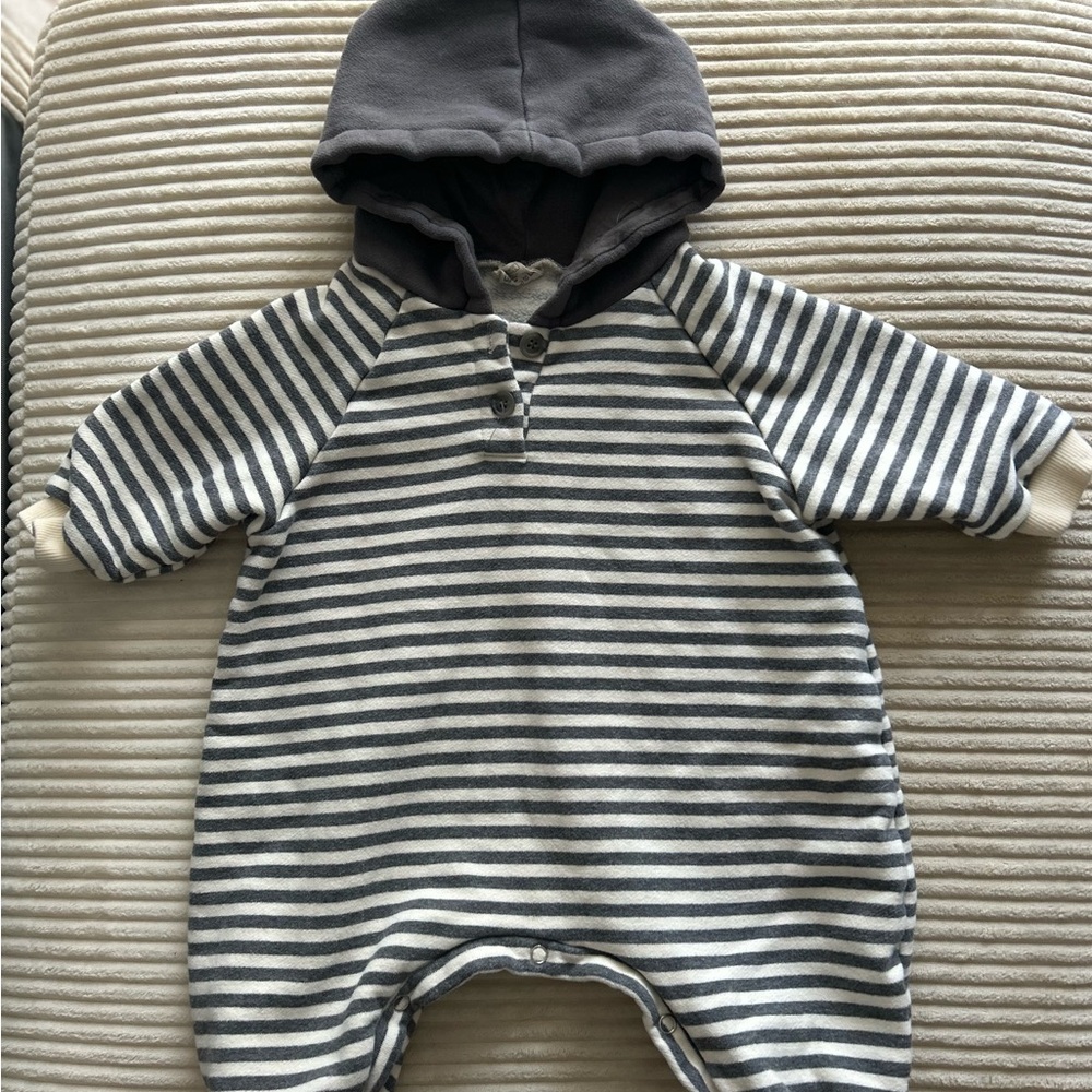 Striped Gray Hooded Kids One Piece